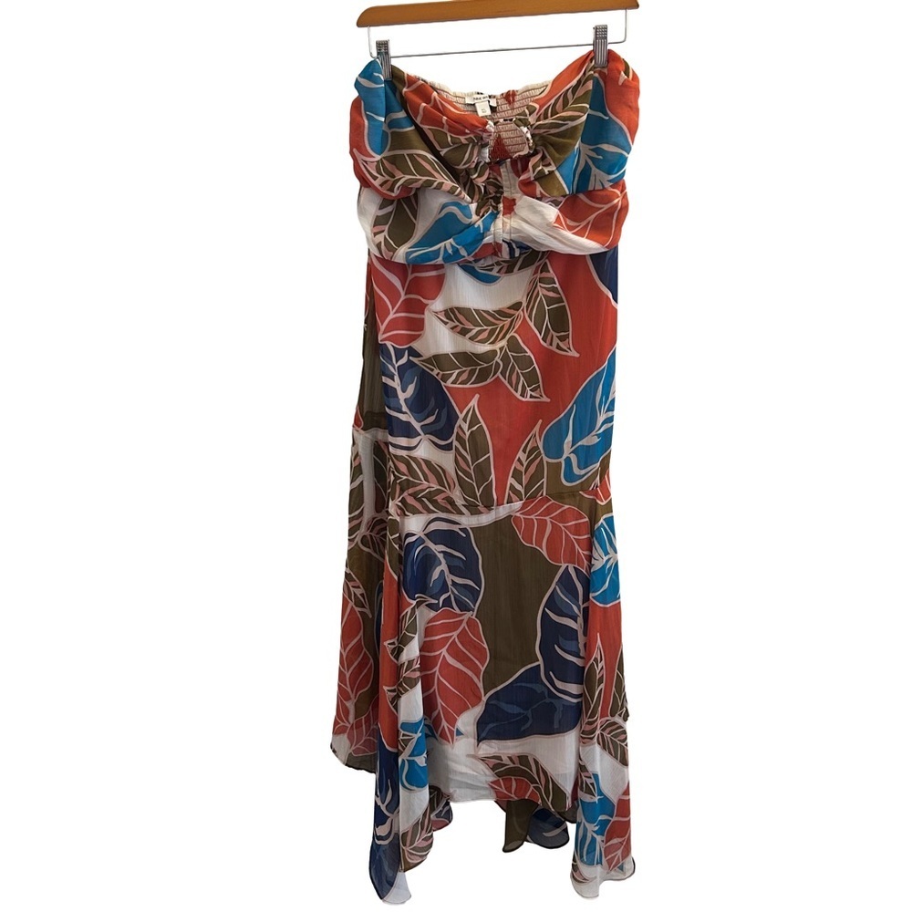 Nine West Multicolor Tropical Strapless Asymmetrical Hem Beach Vacation Dress XL